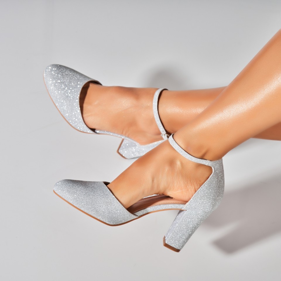 Pantofi dama cu toc Argintii din Glitter Yenifer2