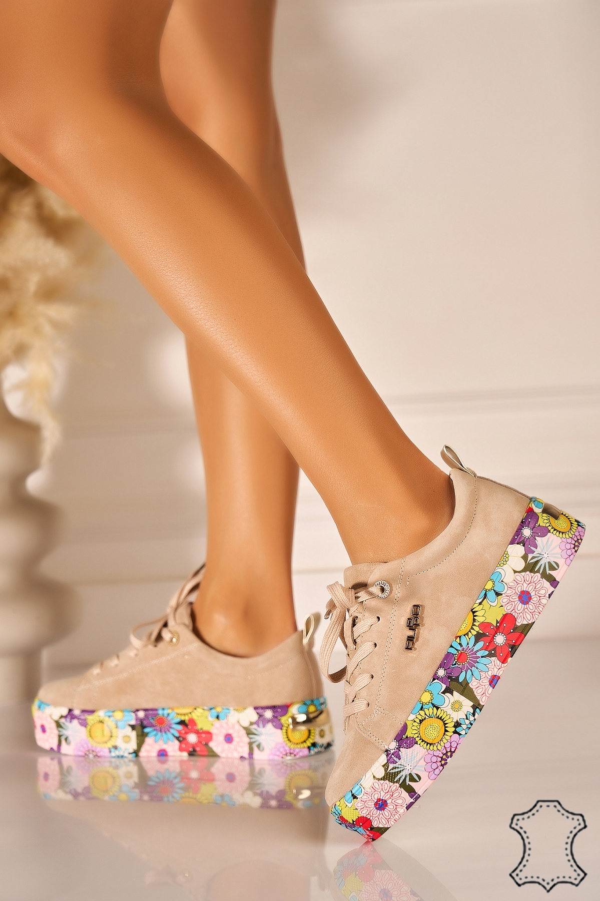 Adidasi Piele Naturala Intoarsa Bej Korey