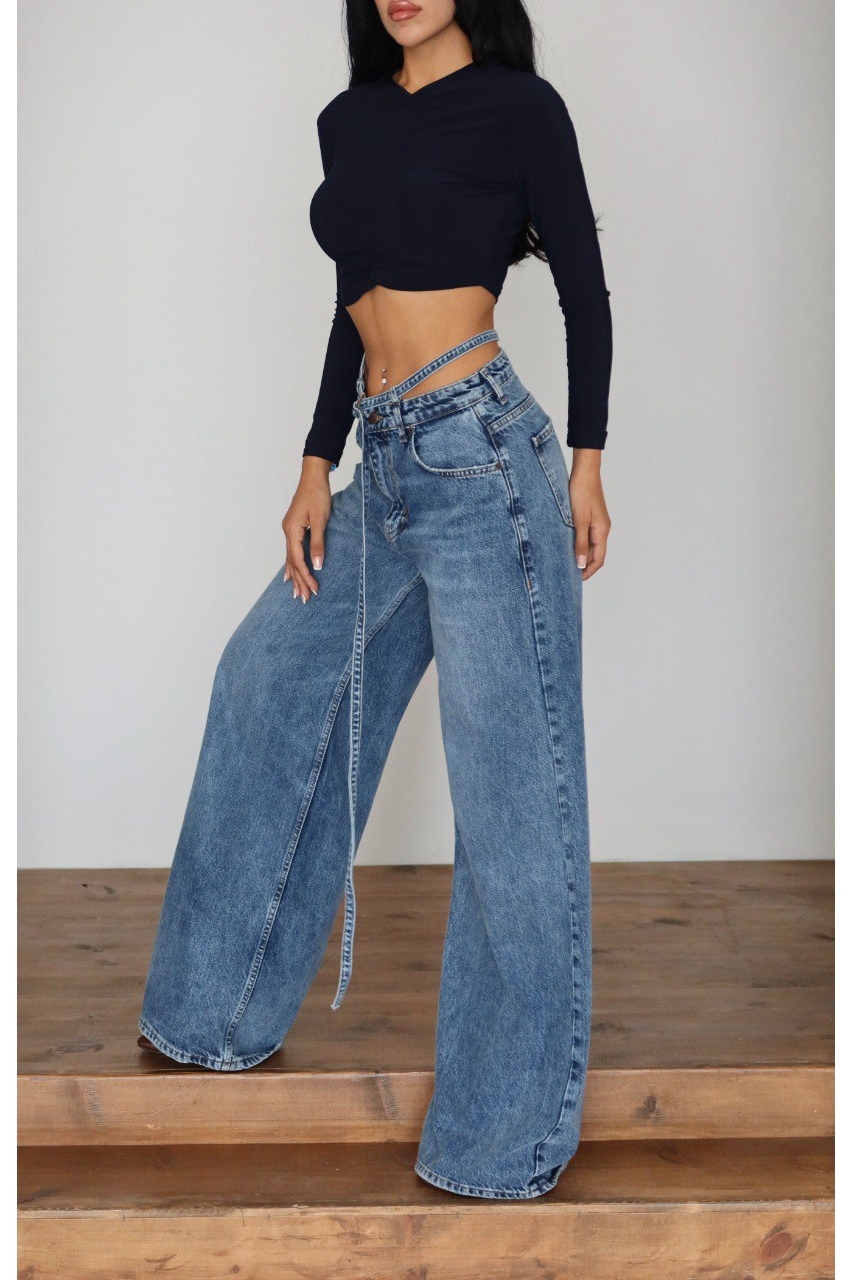 Blugi Damă Oversize Albastri Evyene - 4 | YEO