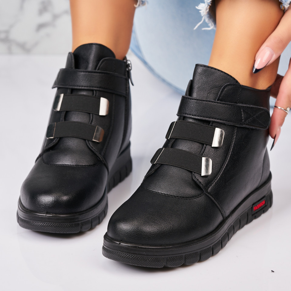 Ghete Dama Imblanite Negre din Piele Ecologica Rhetta - 2 | YEO