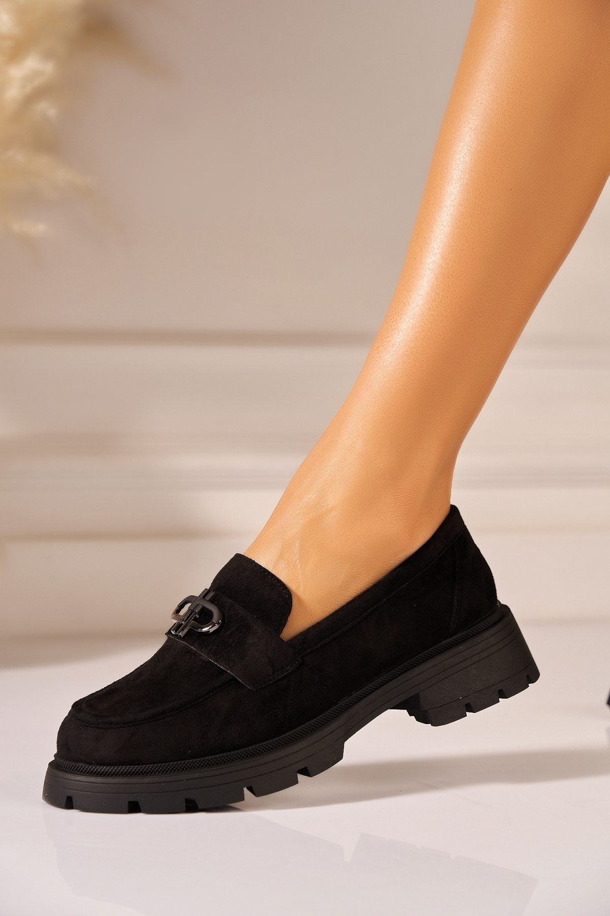 Loafers Dama Piele Ecologica Intoarsa Negri Alany