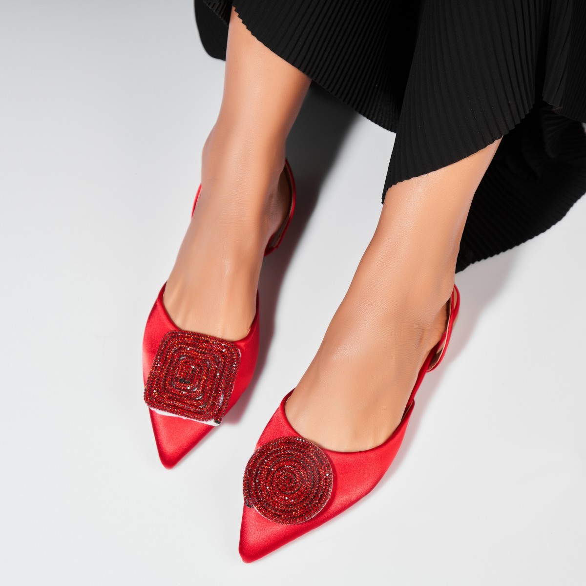 Pantofi dama casual Rosii din Satin Morelia