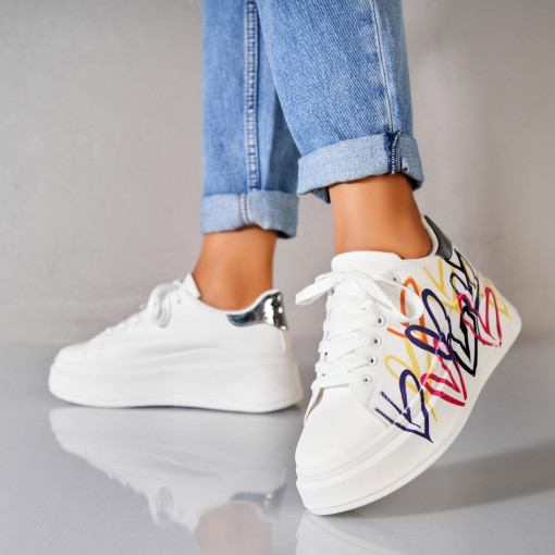 Adidași damă Piele Ecologica Alb Lynsey - Img 2