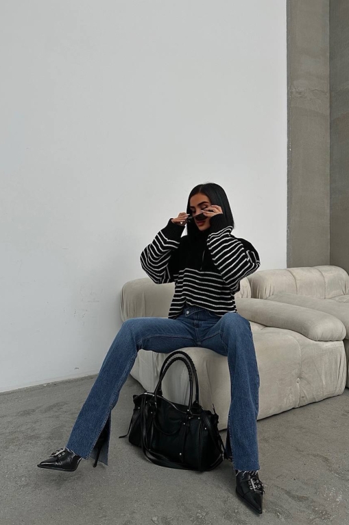 Blugi Dama Drepti Bleumarin Gulista - Img 3