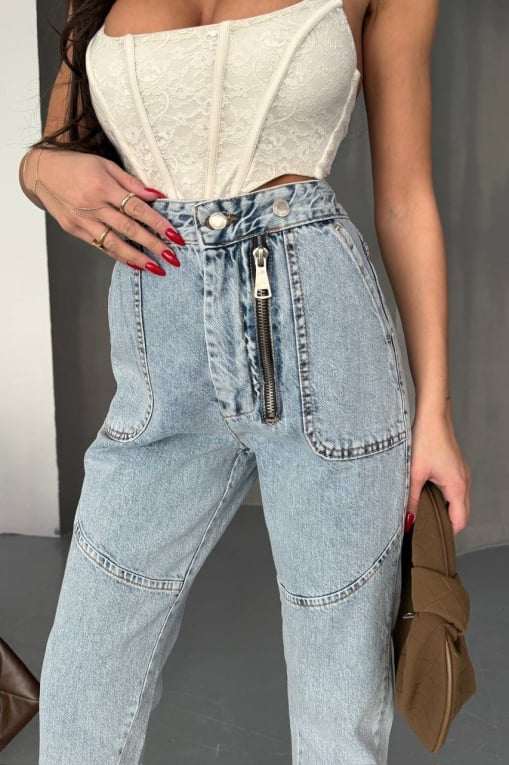 Blugi Mom Fit Albastri Lorelei - Img 4