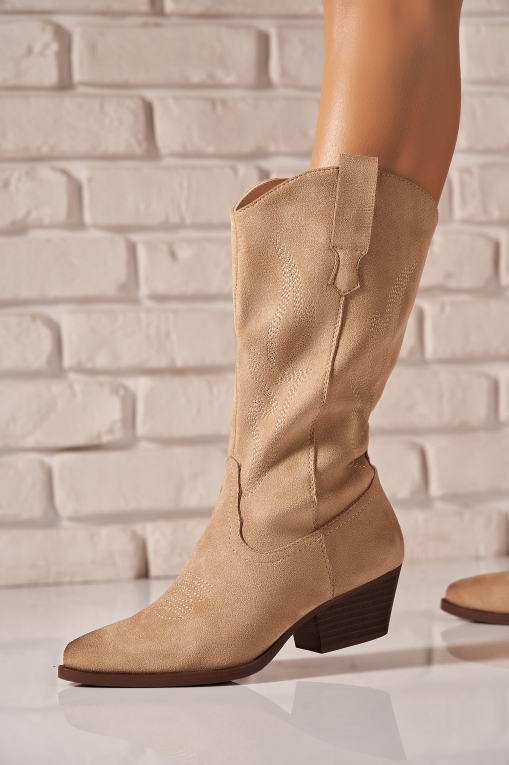 Cizme cu toc Piele Ecologica Intoarsa Kaki Iwale - Img 3