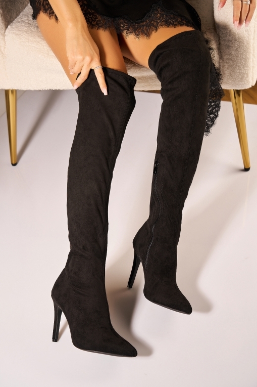 Cizme cu toc Piele Ecologica Intoarsa Negru Daesha - Img 3