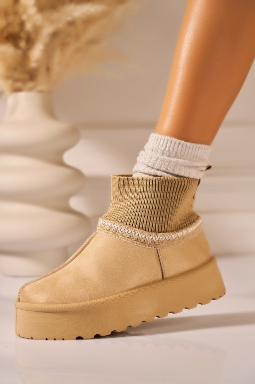 Cizme Dama Imblanite Bej din Piele Ecologica Intoarsa Nandira - Img 2