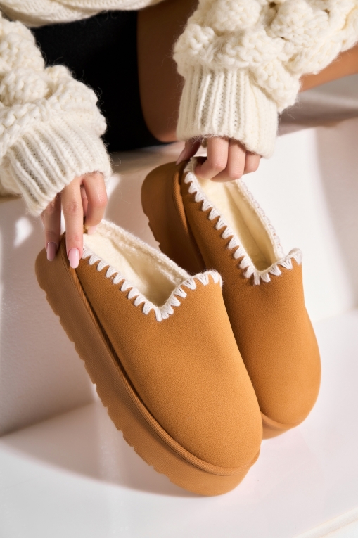 Cizme Dama Imblanite Camel din Piele Ecologica Intoarsa Azaila - Img 2