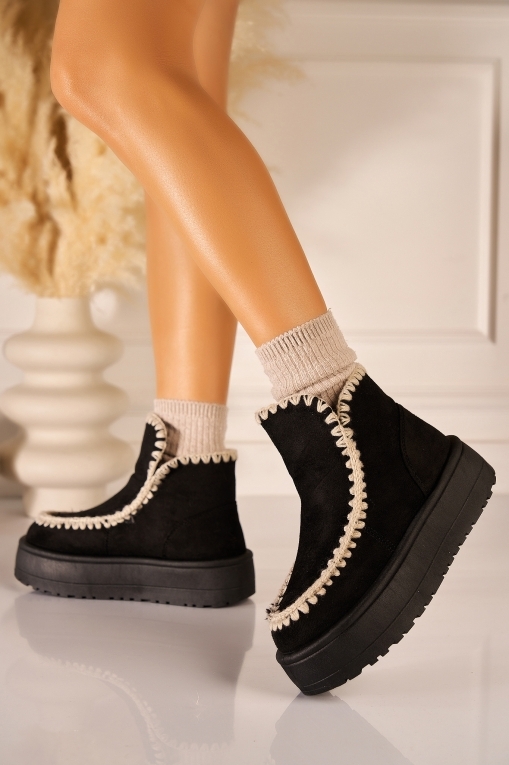 Cizme Dama Imblanite Negre din Piele Ecologica Intoarsa Izzumi - Img 1