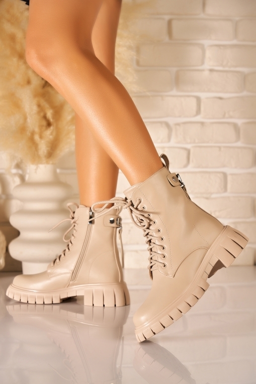 Ghete Dama Imblanite Bej din Piele Ecologica Louella - Img 3