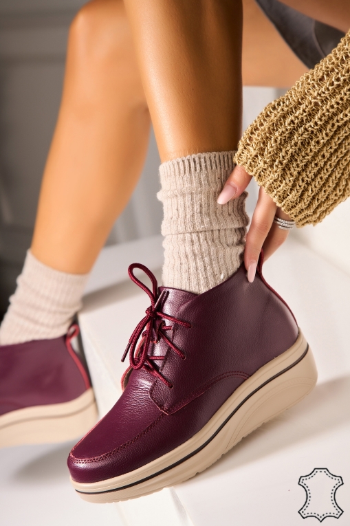 Ghete Piele Naturala dama Bordo Teana - Img 3