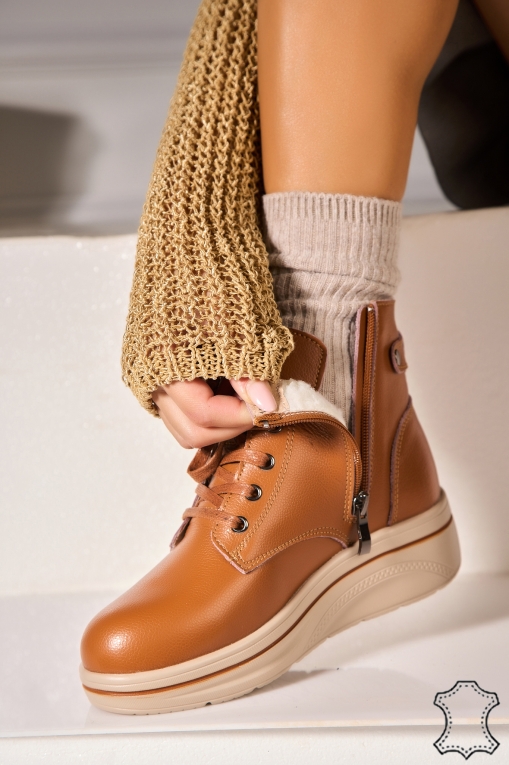 Ghete Piele Naturala dama Camel Alexina - Img 2