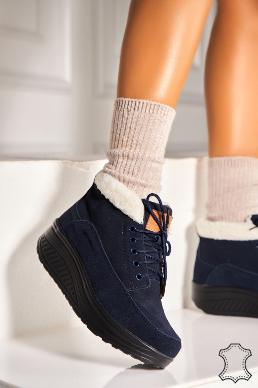 Ghete Piele Naturala Intoarsa dama Bleumarin Leiani2 - Img 3