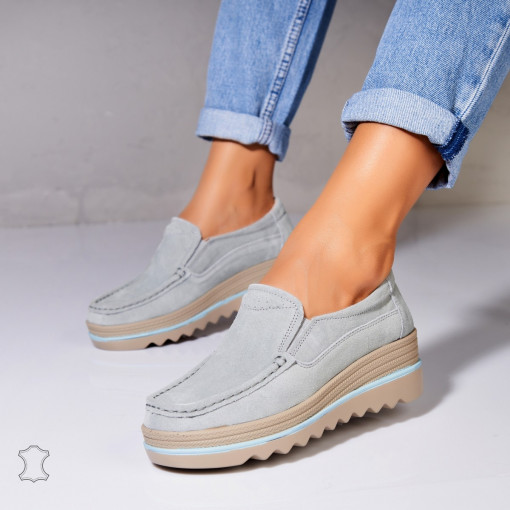 Mocasini dama Piele Naturala Intoarsa Albastri Sulma - Img 3