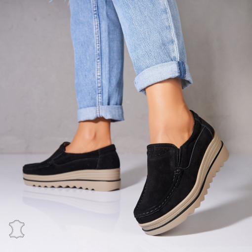 Mocasini dama Piele Naturala Intoarsa Negri Sulma - Img 3