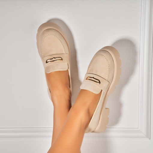 Pantofi dama casual Bej din Piele Ecologica Intoarsa Kristine - Img 2