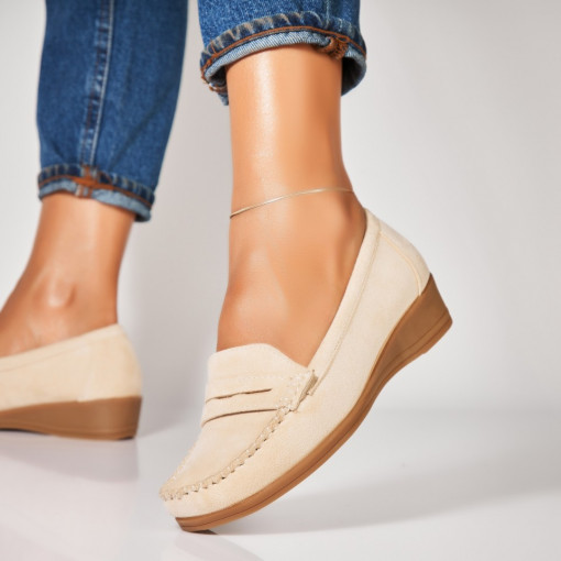 Pantofi dama casual Bej din Piele Ecologica Intoarsa Liesl - Img 2