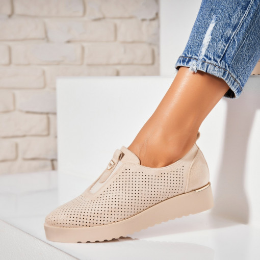 Pantofi dama casual Bej din Piele Ecologica Intoarsa Sira2 - Img 3