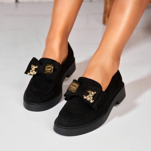 Pantofi dama casual Negri din Piele Ecologica Intoarsa Lucely - Img 3