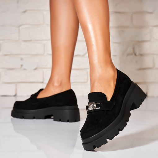 Pantofi dama casual Negri din Piele Ecologica Intoarsa Rodina - Img 2