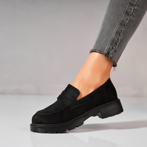 Pantofi dama casual Negri din Piele Ecologica Intoarsa Seena2 - Img 3