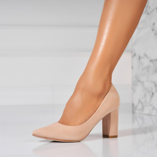Pantofi dama cu toc Bej din Piele Ecologica Intoarsa Oliwia - Img 2