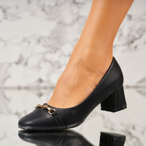 Pantofi dama cu toc Negri din Piele Ecologica Ranaya - Img 3