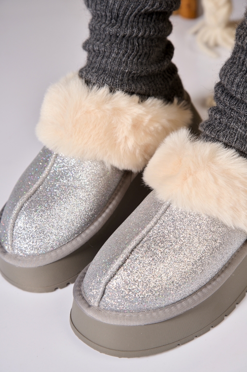 Papuci Îmblăniți Glitter Argintii Dalyce - Img 4