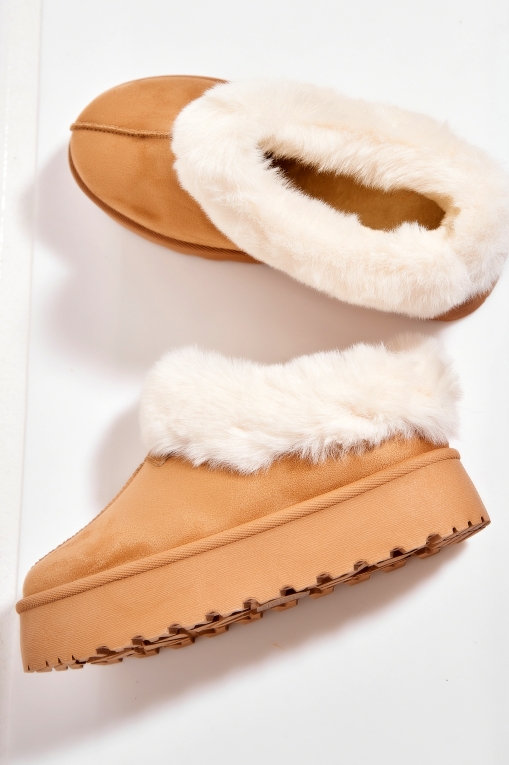 Papuci Îmblăniți Piele Ecologica Intoarsa Camel Serana - Img 4