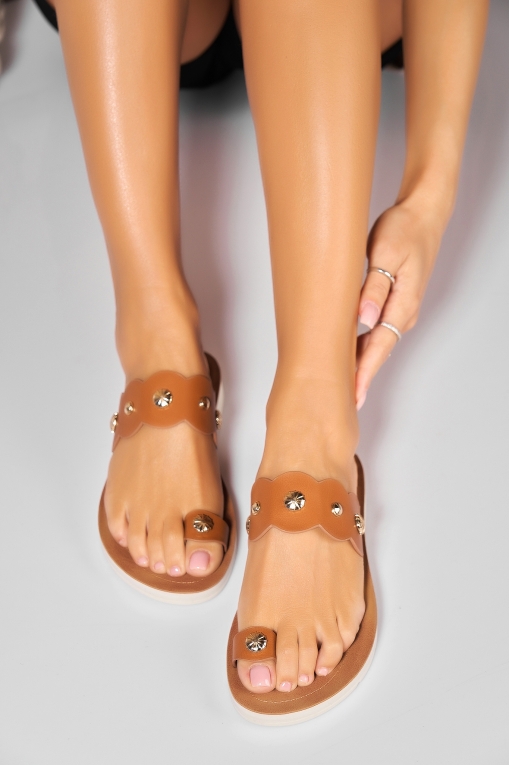 Papuci/Slapi Camel din Piele Ecologica Emelie - Img 3