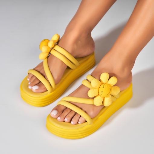 Papuci/Slapi Galbeni din Piele Ecologica Anarose - Img 3