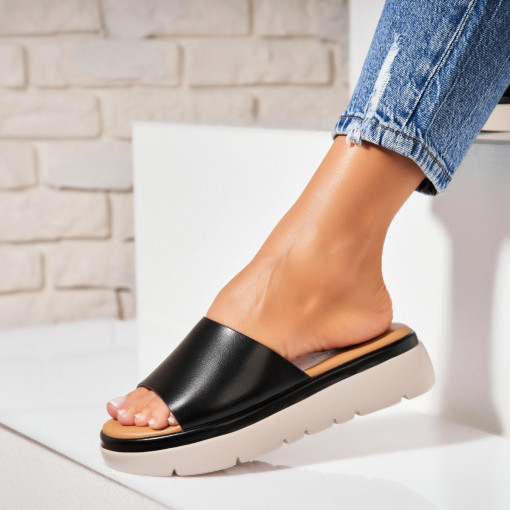 Papuci/Slapi Negri din Piele Ecologica Nissy - Img 3