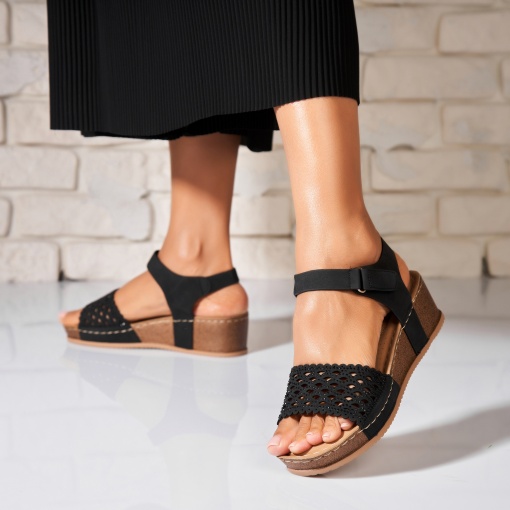 Sandale dama cu platforma Negre din Piele Ecologica Sylver - Img 2