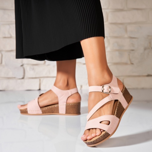 Sandale dama cu platforma Roz din Piele Ecologica Taeya - Img 2