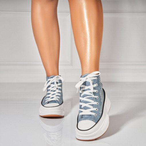 Sneakersi dama Piele Ecologica Intoarsa Albastri Anay - Img 3