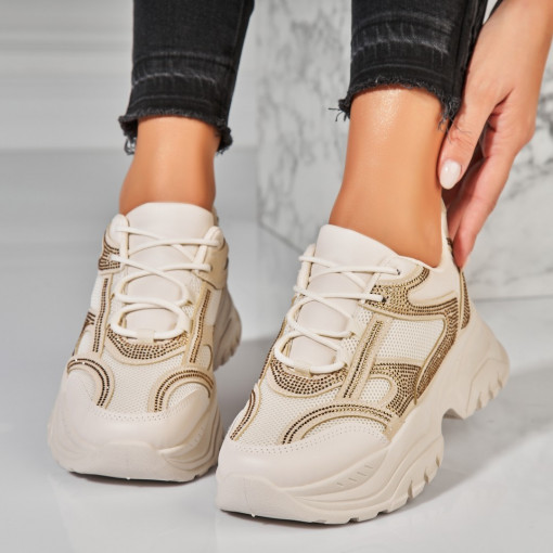 Adidasi Dama Bej din Piele Ecologica Ivana - Img 2