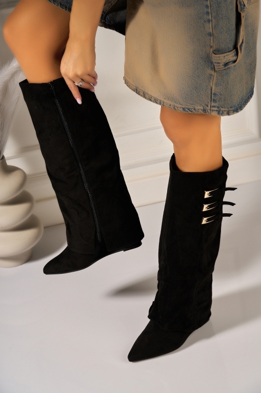 Cizme Dama cu Platforma Negre din Piele Ecologica Intoarsa Jovly - Img 2