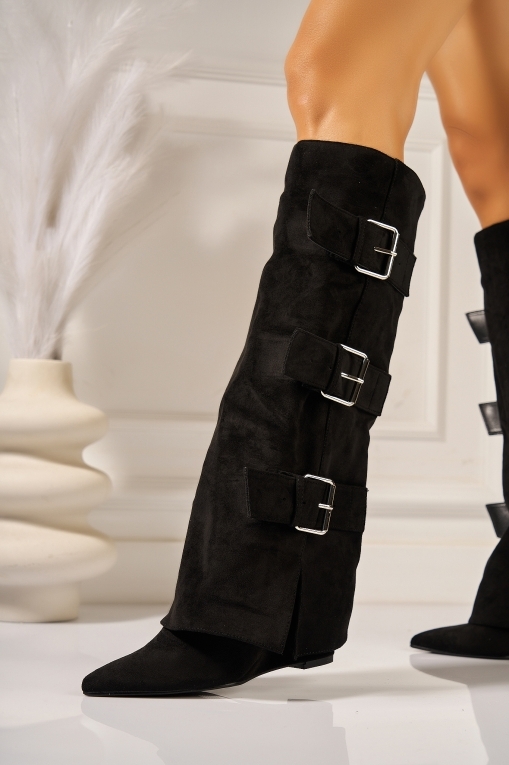Cizme Dama cu Platforma Negre din Piele Ecologica Intoarsa Vayne - Img 4