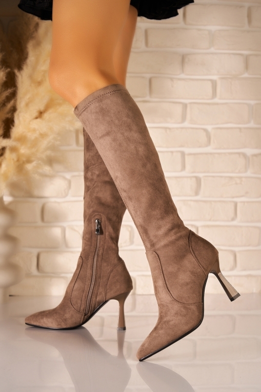 Cizme Dama Imblanite Kaki din Piele Ecologica Intoarsa Miura - Img 2