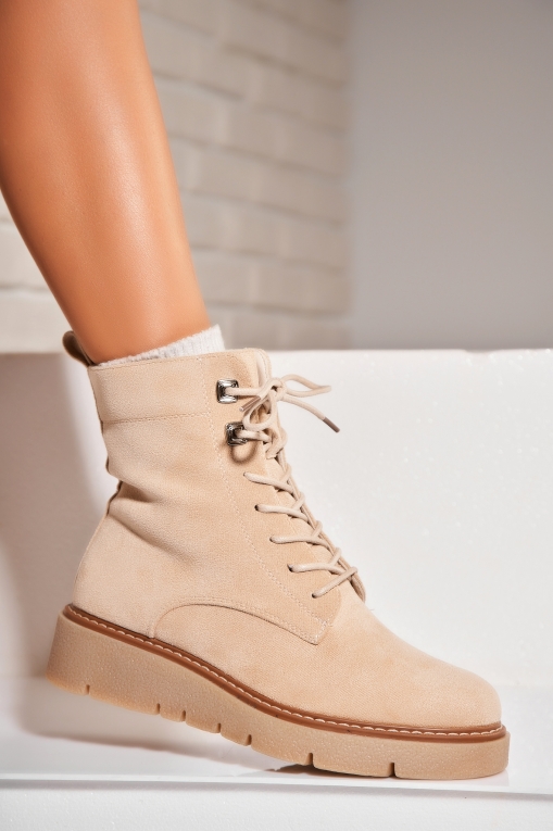 Ghete Dama Imblanite Bej din Piele Ecologica Intoarsa Clarice - Img 2