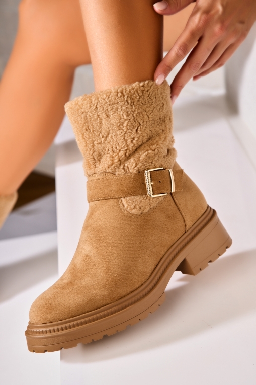 Ghete Dama Imblanite Camel din Piele Ecologica Intoarsa Alicea - Img 2