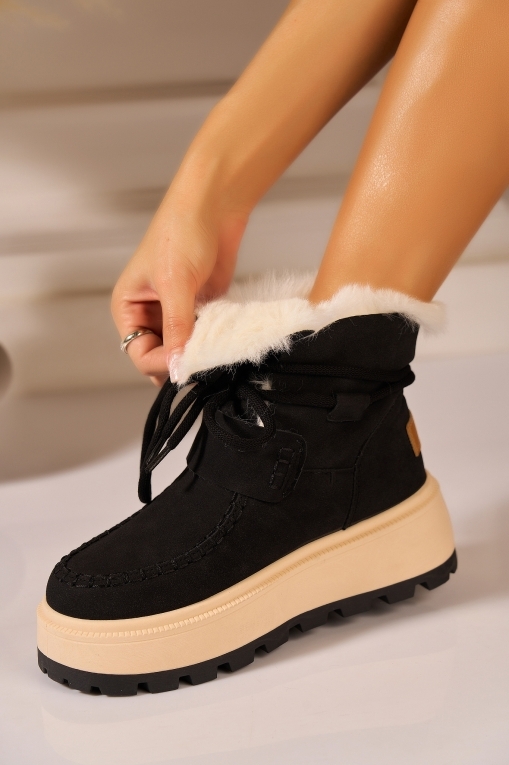 Ghete Dama Imblanite Negre din Piele Ecologica Tabacita Nainika - Img 2