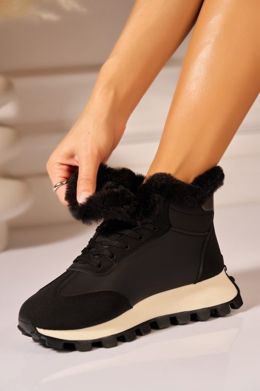 Ghete Dama Imblanite Negre din Piele Ecologica Wrya - Img 3