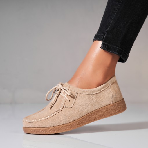 Mocasini dama Piele Naturala Intoarsa Bej Harla2 - Img 2