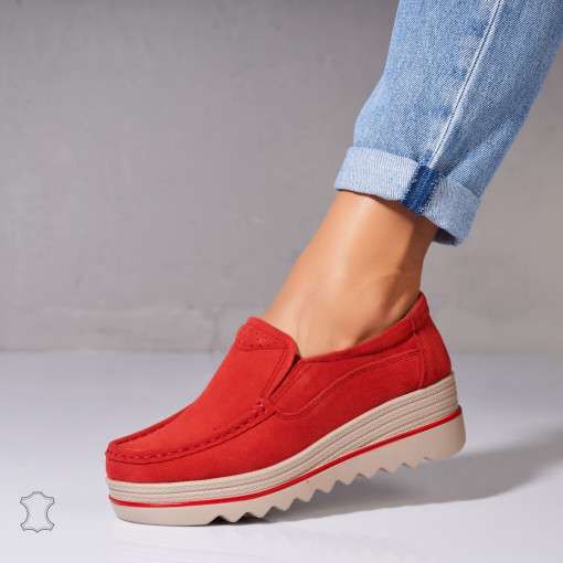 Mocasini dama Piele Naturala Intoarsa Rosii Sulma - Img 2