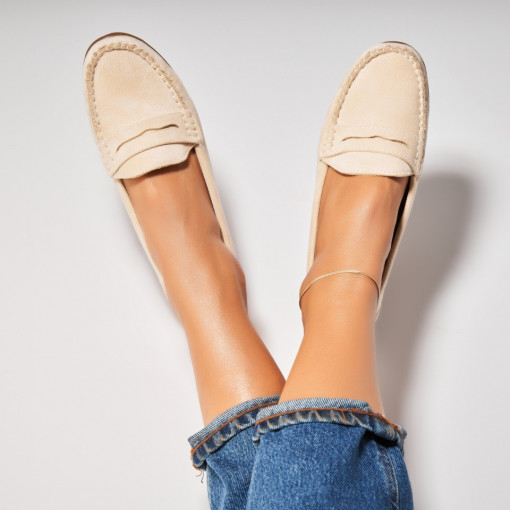 Pantofi dama casual Bej din Piele Ecologica Intoarsa Liesl - Img 3