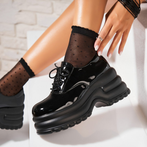 Pantofi dama casual Negri din Piele Ecologica Lacuita Nasai - Img 3