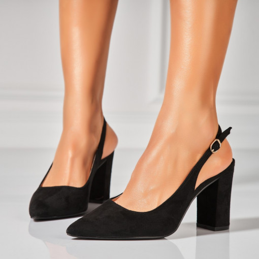 Pantofi dama cu toc Negri din Piele Ecologica Intoarsa Alera - Img 2