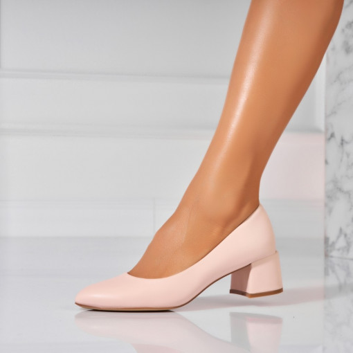Pantofi dama cu toc Nude din Piele Ecologica Merina - Img 3